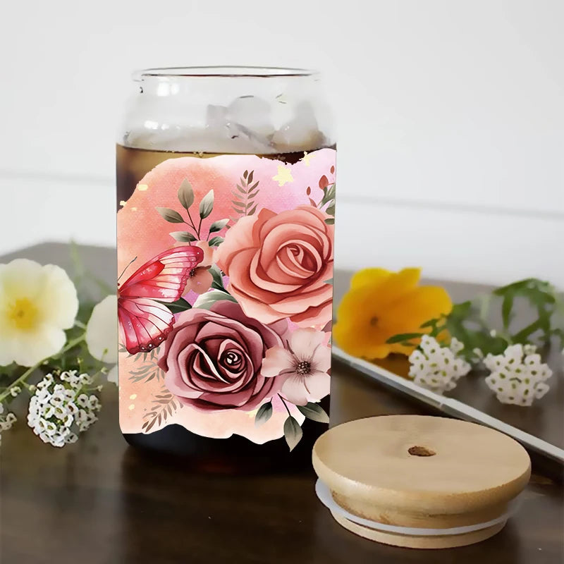 3D UV DTF Transfers Stickers 16oz Cup Wraps Plant Flower Butterfly Printed For DIY Glass Ceramic Metal Leather Etc. D17234