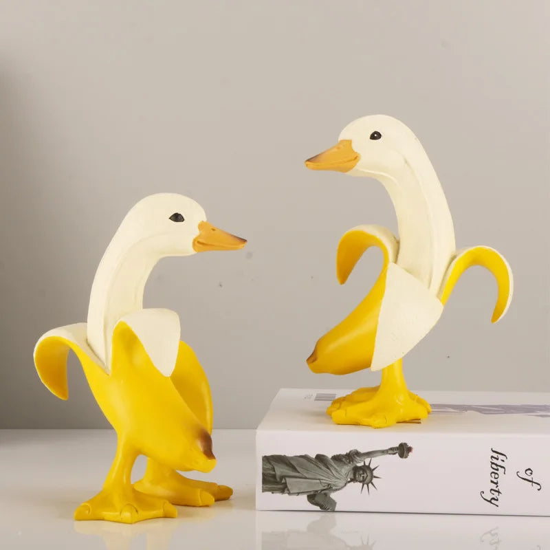 Cartoon Banana Duck Cute Funny Animal Sculpture Abstract Resin Duck Crafts Decorative Figurines Home Decoration Accessories