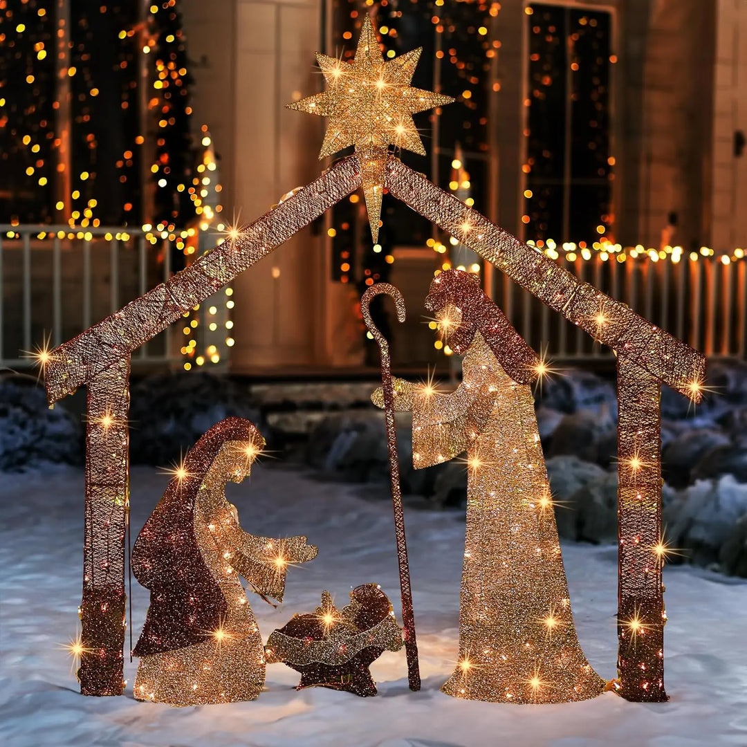 Christmas Nativity Scene Decorations Lighted Outdoor Scene, Holy Family Yard Decoration