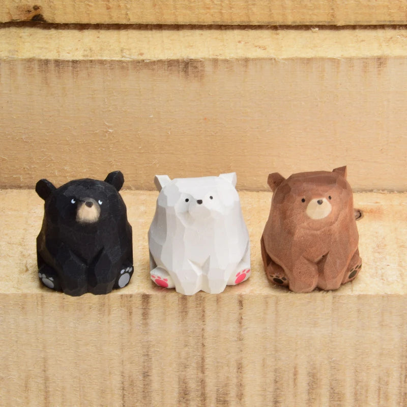 1Pcs Cute Mini Wooden Bear Miniature Figurine, Hand Carved,  Ornaments, Table Decoration or Kids Gifts