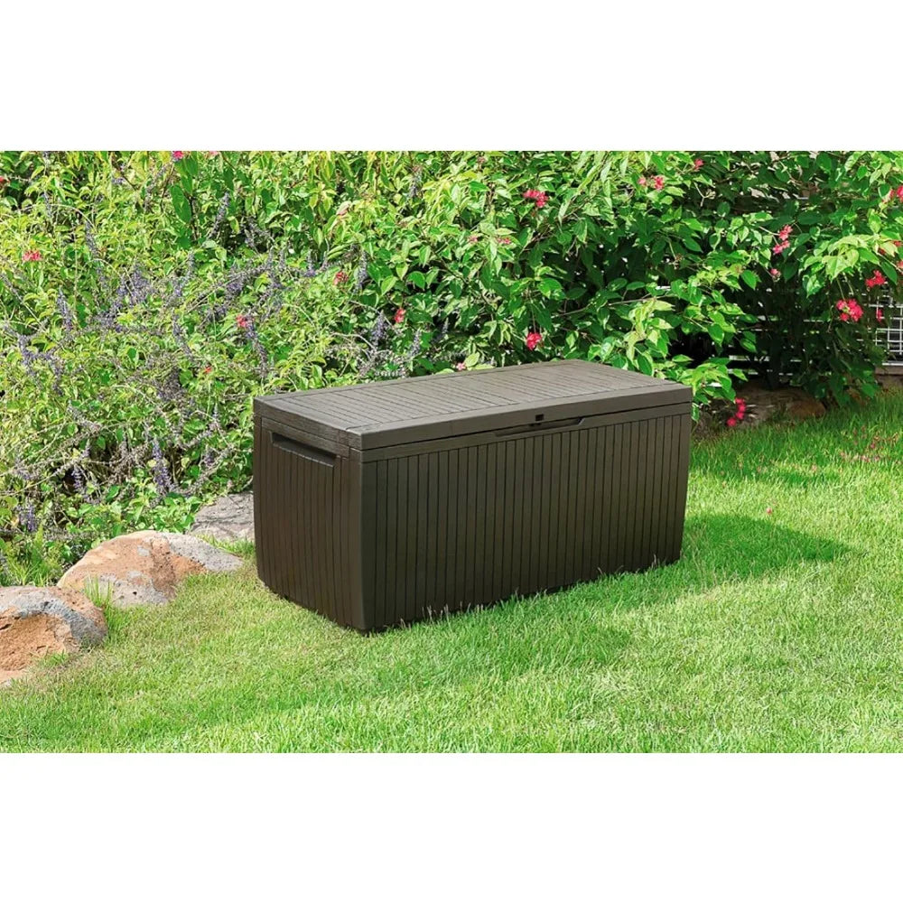 Storage Boxes 80 Gallon Resin Outdoor Storage Box for Patio Furniture Mats Pool Toys & Gardening Tools With Handles Brown Home