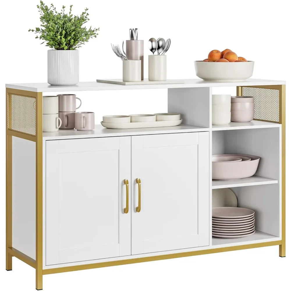 Sideboard Buffet Cabinet, Gold Storage Cabinet with Doors and Adjustable Shelves, Modern Coffee Bar Cabinet Accent Cabinet for