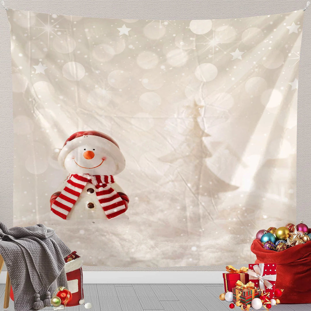 Christmas Scene Snowman, Santa Claus, Wall Tapestry Art