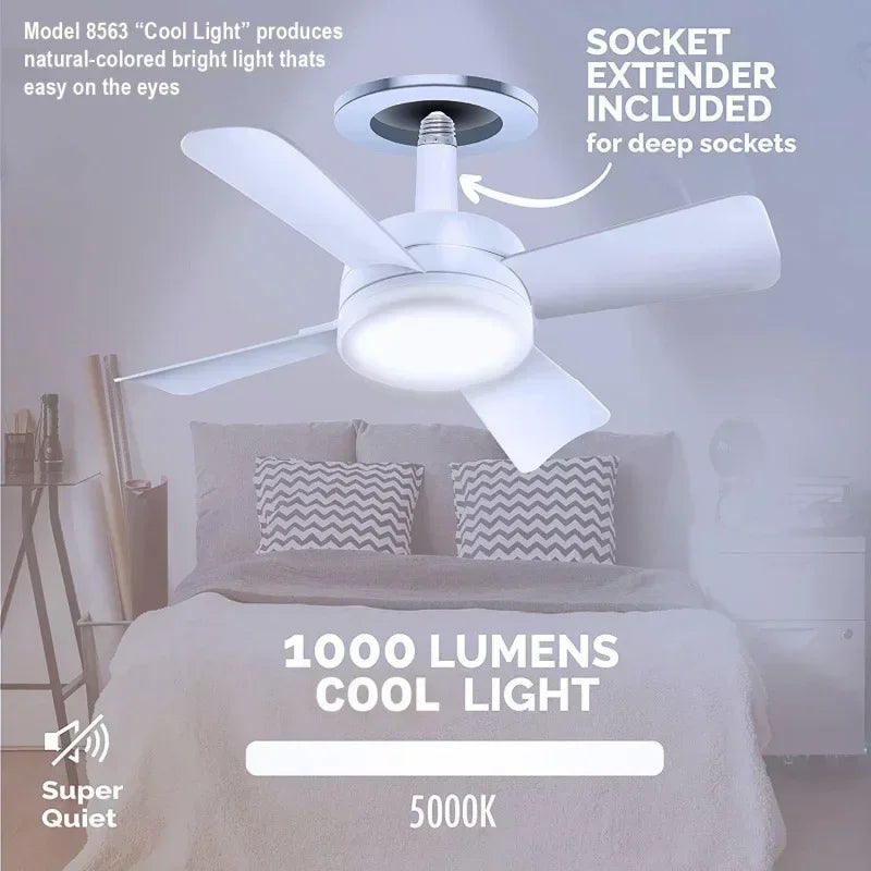 30W Ceiling Fan Led Light E27 Socket Fan With Smart Remote Control 1000Lm 5000K Bulb Fan Lamp For Bedroom Living Room