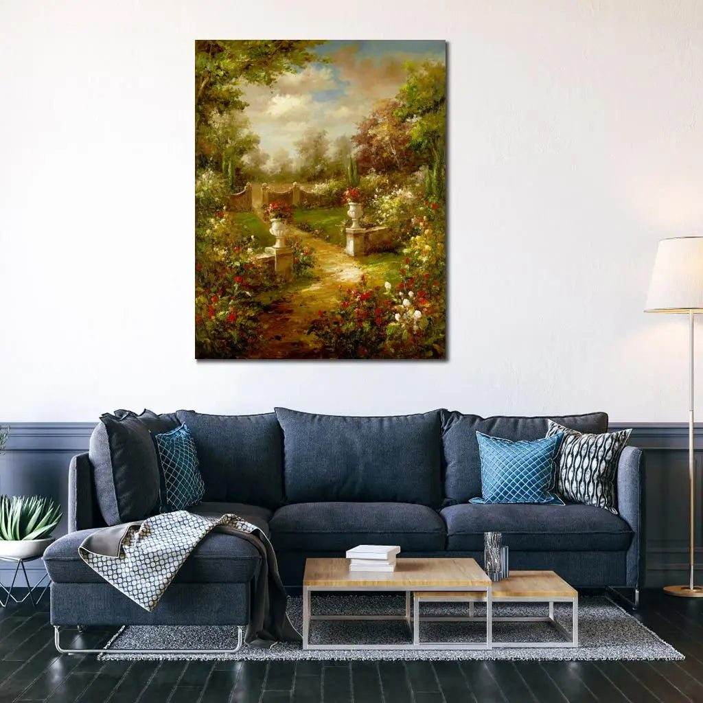 Handmade Beautiful Canvas Art Oil Paintings Garden Landscape Rose Promenade Italian Impressionist Modern Artwork for Wall Decor