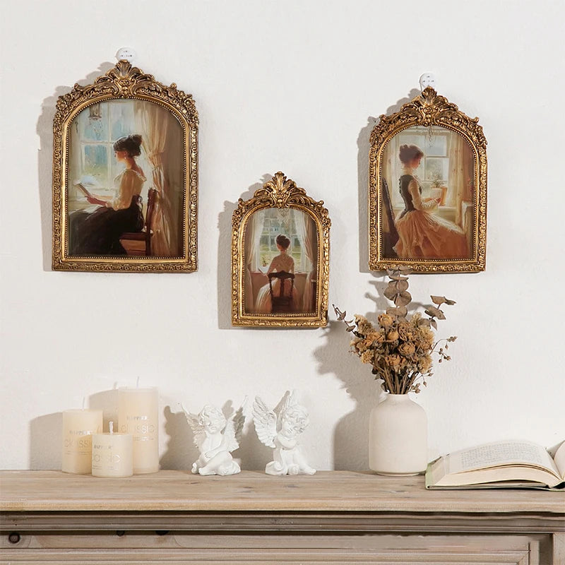 European Vintage Photo Frame Relief Picture Arch Wedding Photo Frames  For Home Decor Living Room Desk Decoration Luxury Carving