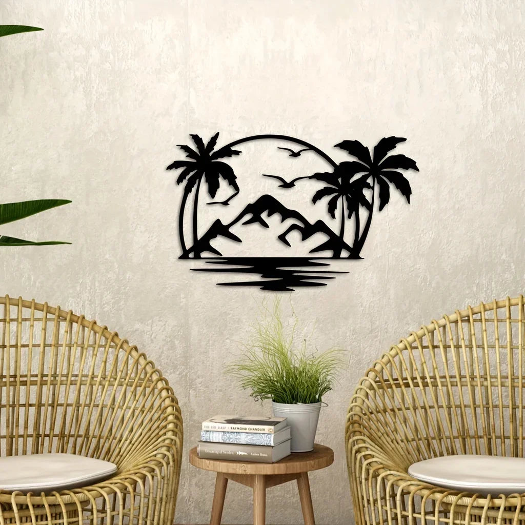 metal iron  Tropical Palm Tree Wall Plaque Decorative Metal Art Outdoor Indoor Use Garden Livingroom Bedroom Background Home Dec