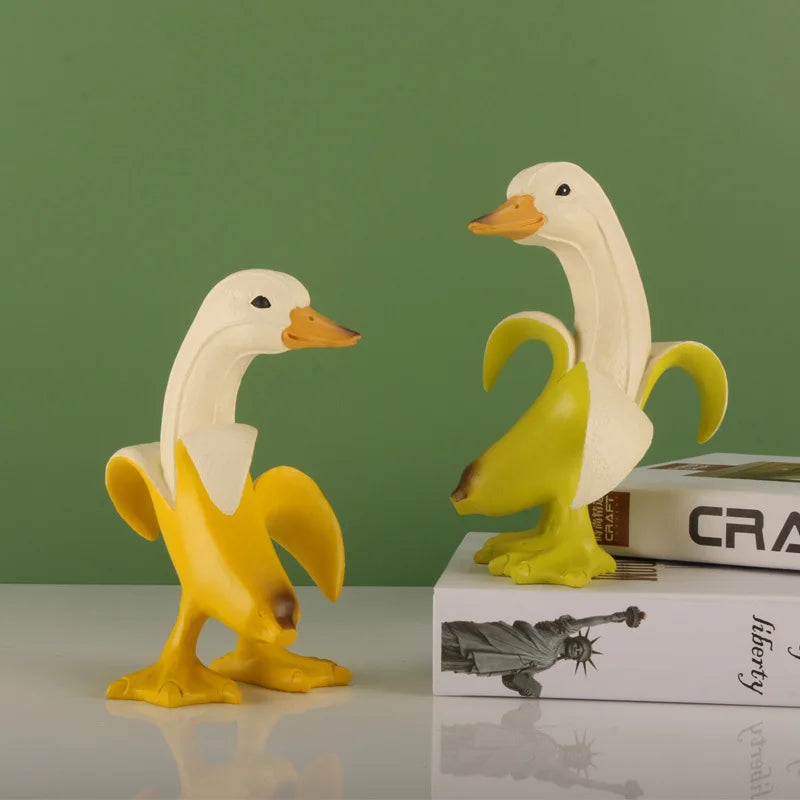 Cartoon Banana Duck Cute Funny Animal Sculpture Abstract Resin Duck Crafts Decorative Figurines Home Decoration Accessories