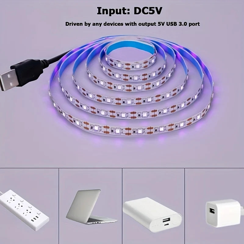 Smart TV Backlight UV Purple 5V USB Led Strip Lights Tape Money Detect Bedroom Gaming Room Decoration Lamp Home Christmas Decor