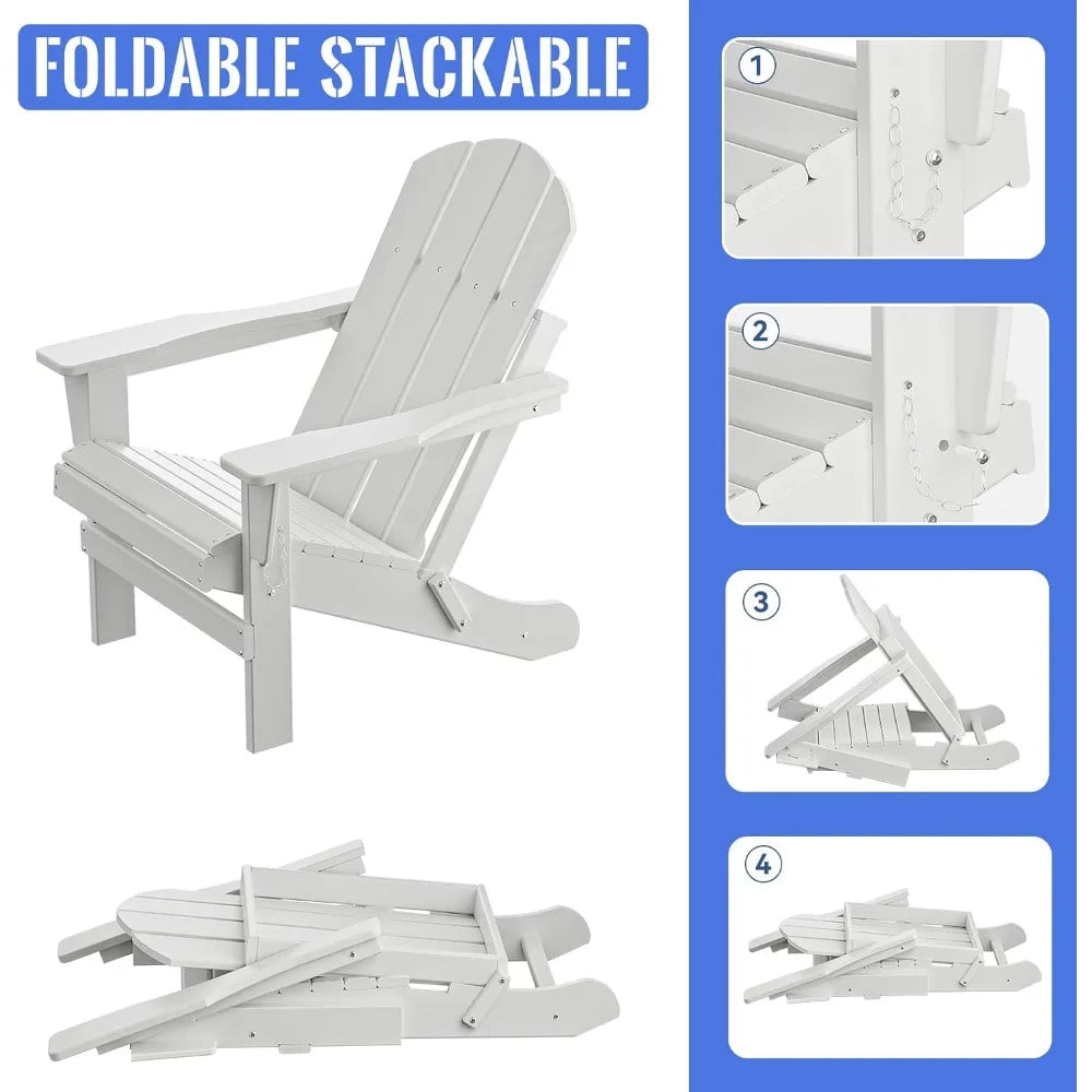 Chair, Folding, Weather Resistant, White, Composite Material, Modern Style, Fire Pit Plastic Chair for Patio, Deck