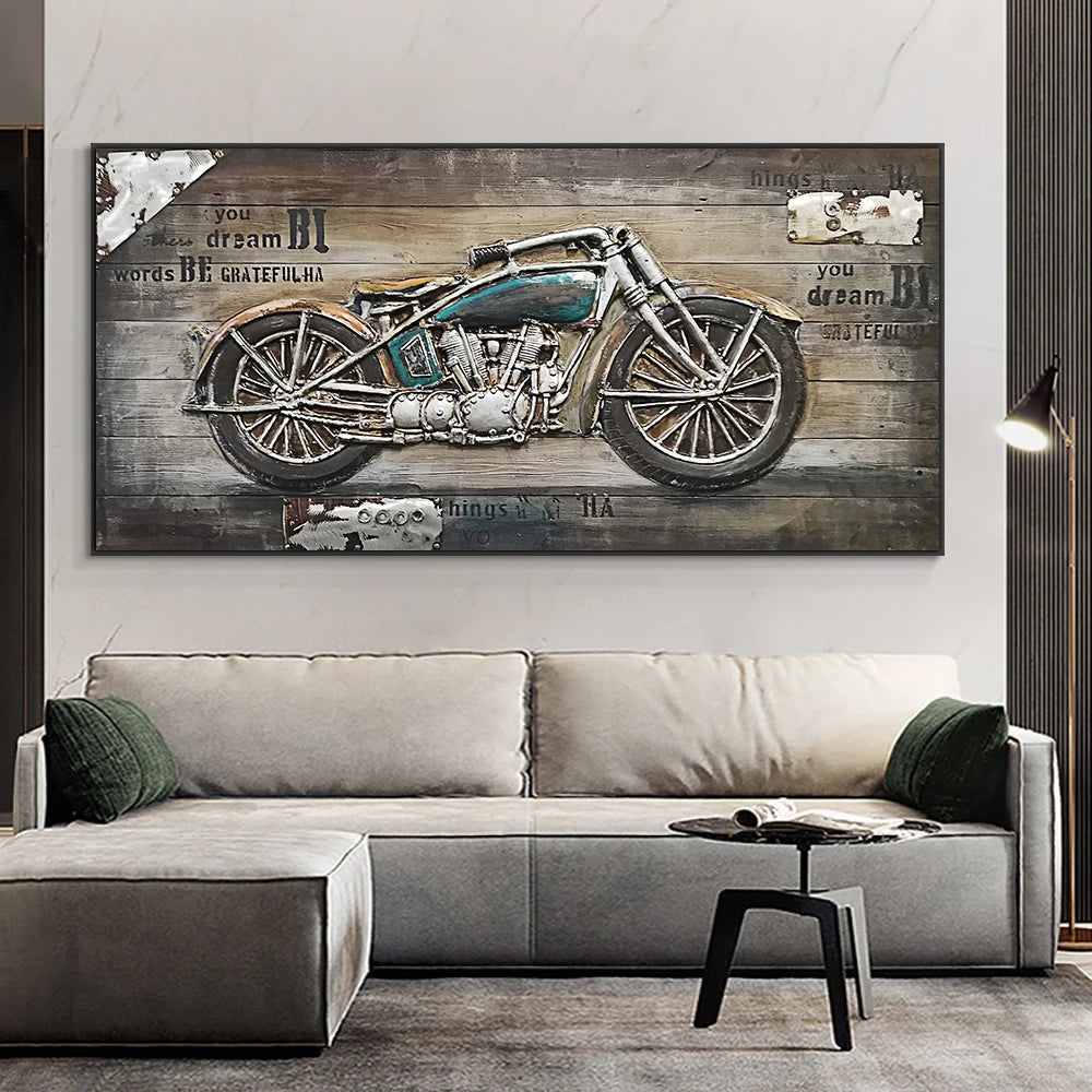 Retro Motorcycle Punk Style Oil Painting Canvas Print Wall Art Picture Bedroom Decoration Poster for Living Room Home Decoration