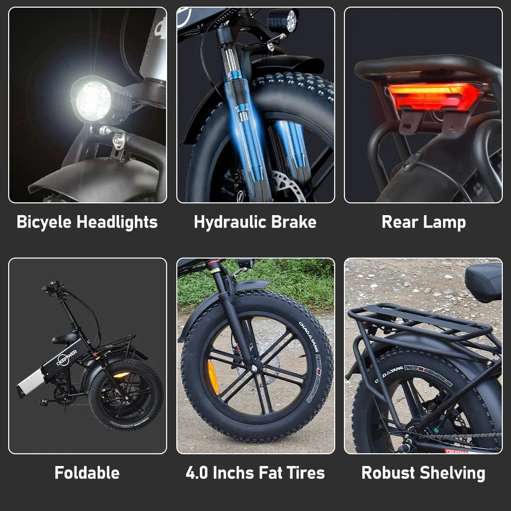 DEEPOWER 20 inch Adults Electric Bike Bicycle 48V 20AH 20 Inch Fat Tire Electric E Bikes Free Shipping Mountain Ebikes 1000W