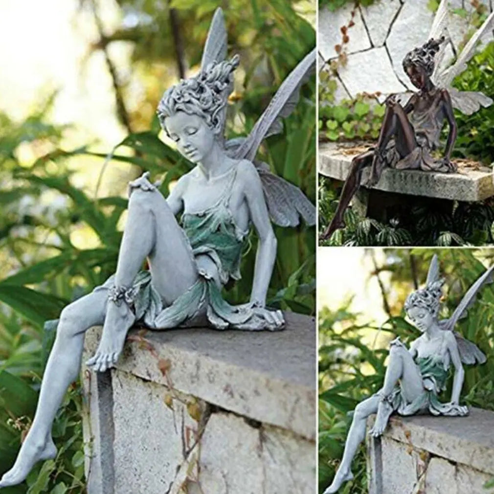 Flower Fairy Statue Steel Wires Fairy Garden Miniature Sculpture Mythical Garden Dandelion Figurine Fairies Pixies Yard Decor