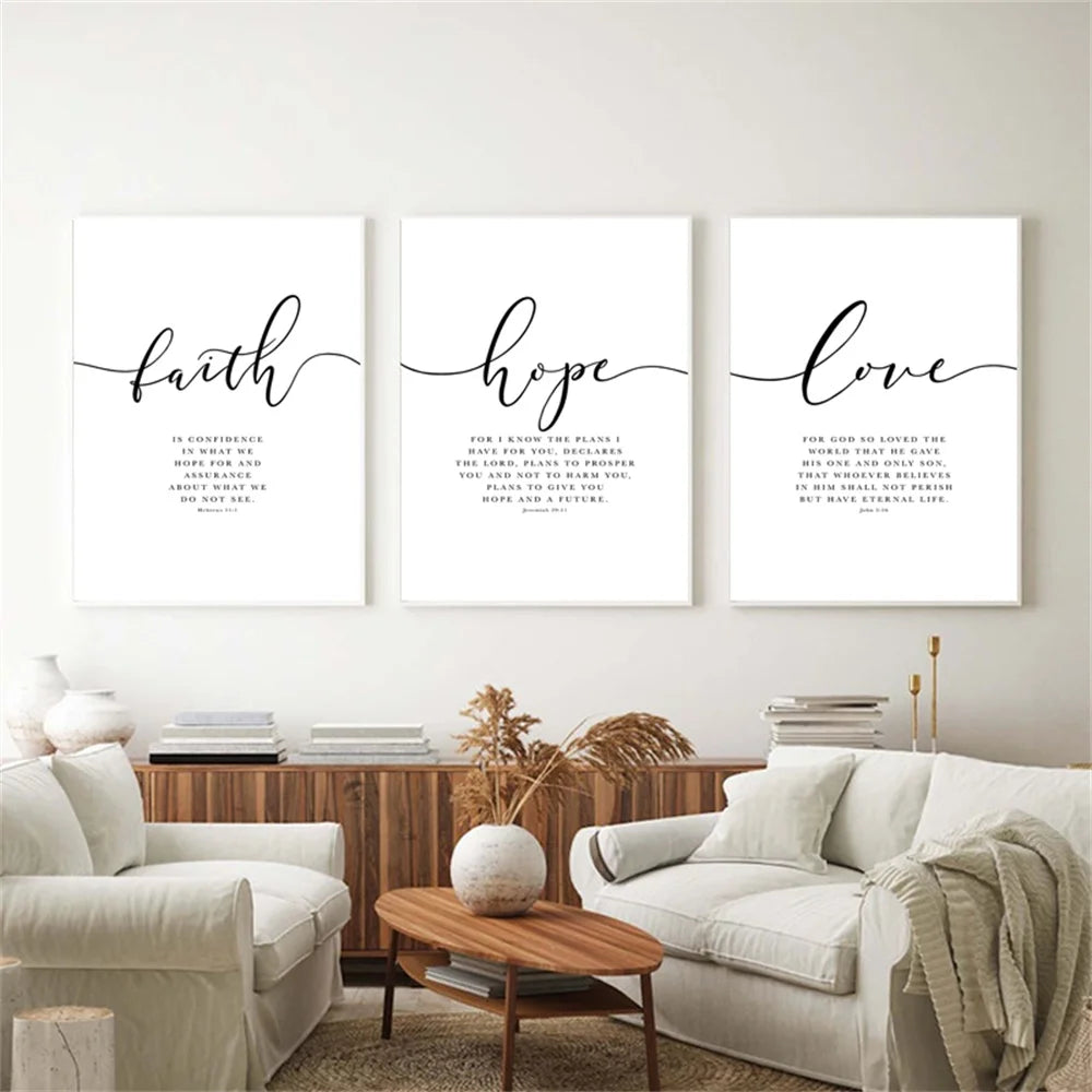 Faith Hope Love Bible Verse Wall Art Posters And Prints Nordic Style Wall Picture For Living Room Christian Decorate Frameless