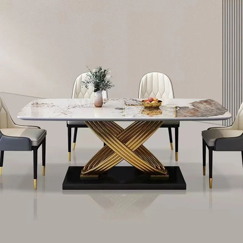 Dining Table Set 6 Chairs Ltalian Luxury Modern Marble Multifunction Set Table and Chairs Garden Steel Mesa De Cozinha Furniture