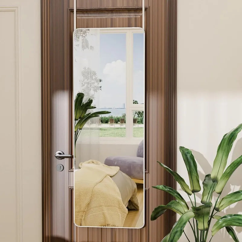 Door Mirror, Full Length Mirror Over The Door, 14'' x 48'' Hanging Mirror, Rounded Rectangular Wall Mounted/Hanging/Leaning