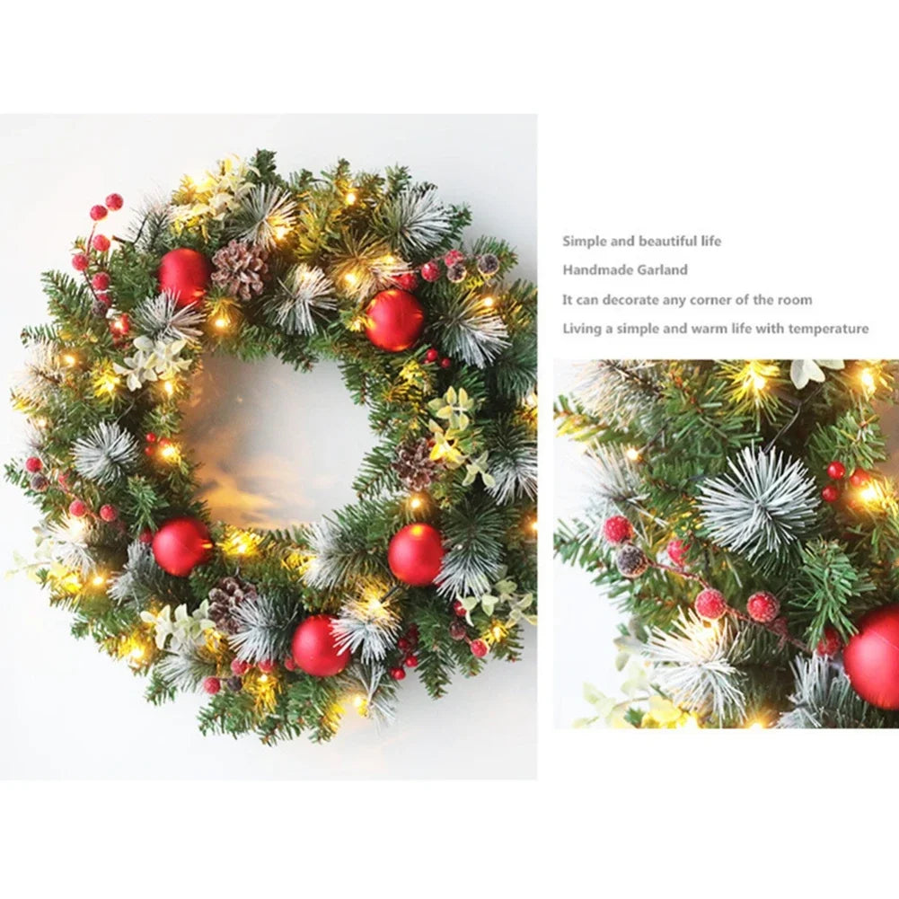 40cm Simulation LED Christmas Wreath Front Door Christmas Wreath with Lights Red Berry Xmas Decoration for Window Wall Decors