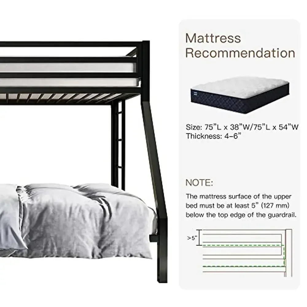 Twin Over Full Metal Bunk Bed Sturdy Guard Rail Space-Saving Immersive Sleep Experience