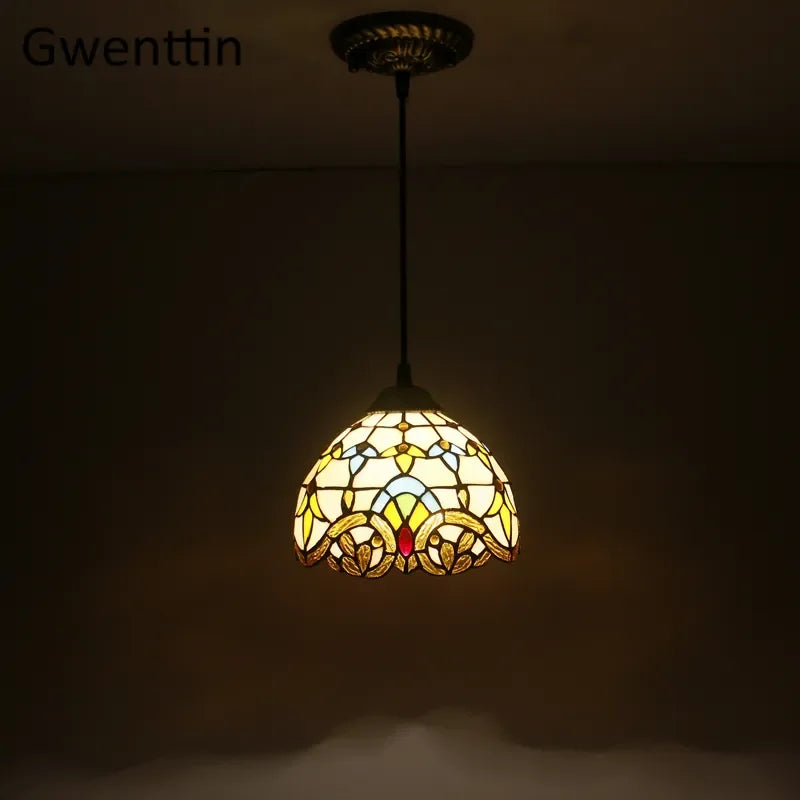 Tiffany Stained Glass Pendant Lamp Dinning Room Chandeliers Ceiling Hanging Light Bedroom Lighting Fixture Home Luminaria Decor