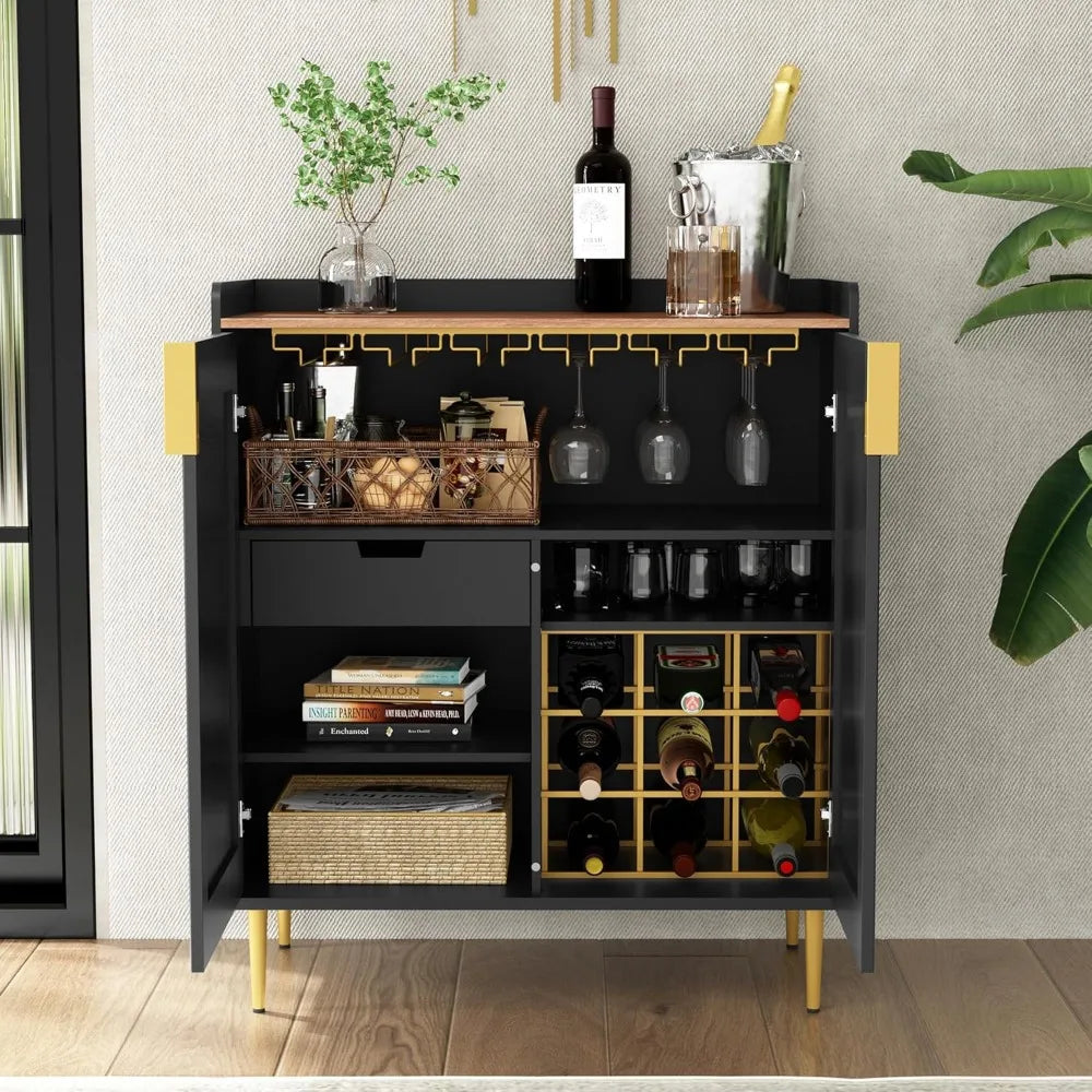 Sideboard Buffet Cabinet with Fluted Texture, Modern Coffee Bar Cabinet with Wine Rack&Drawers, Liquor Cabinet