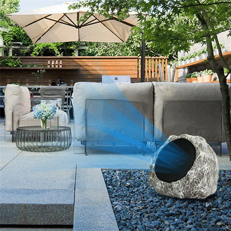 Solar Wireless Bluetooth Speaker-Garden Sound Waterproof Remote Control Analog Stone Rock Speaker Lawn /Show -Brown