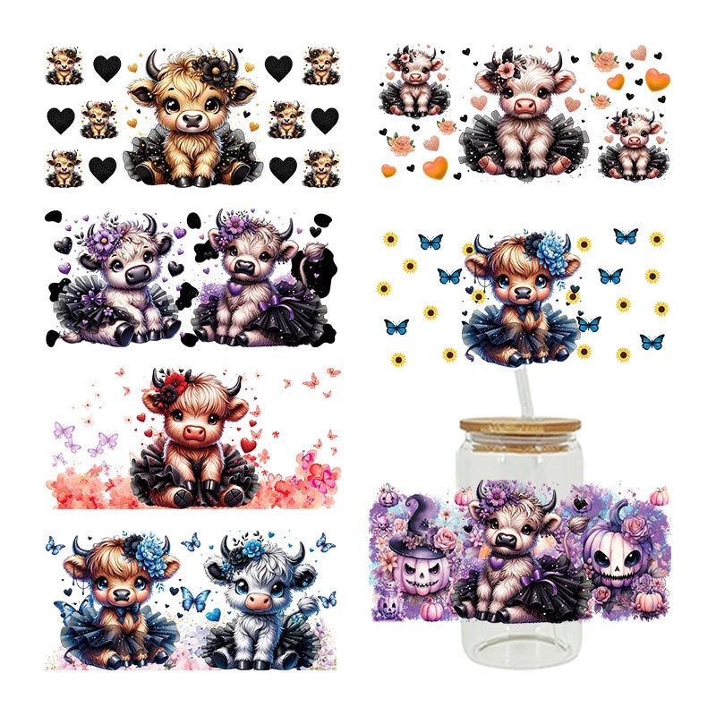 3D UV DTF Transfers Stickers 16oz Cup Wraps Cartoon Animal Yak Printed For DIY Glass Ceramic Metal Leather Etc. D16335