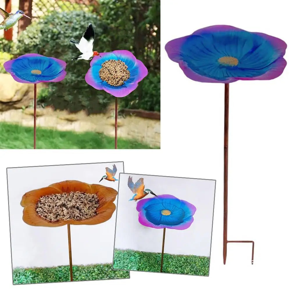 Ground Metal Flower Bird Bath With Shepherd Hook Bird Feeder Bird Garden Courtyard Outdoor Decoration Home Feeding G3T3