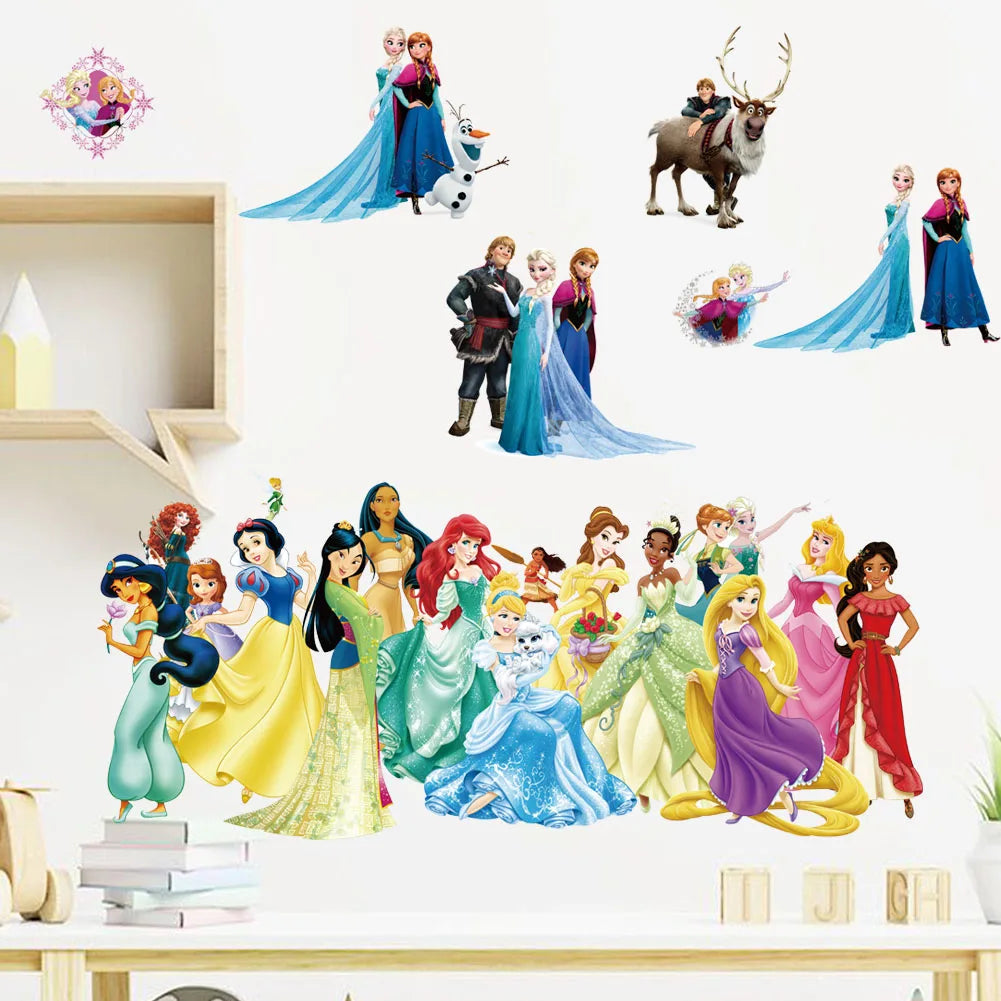 Anna, Elsa, Princess Wall Stickers For Kids Room mural Fairy tale Cartoon decals DIY Decoration Girl's Room Decoration gift