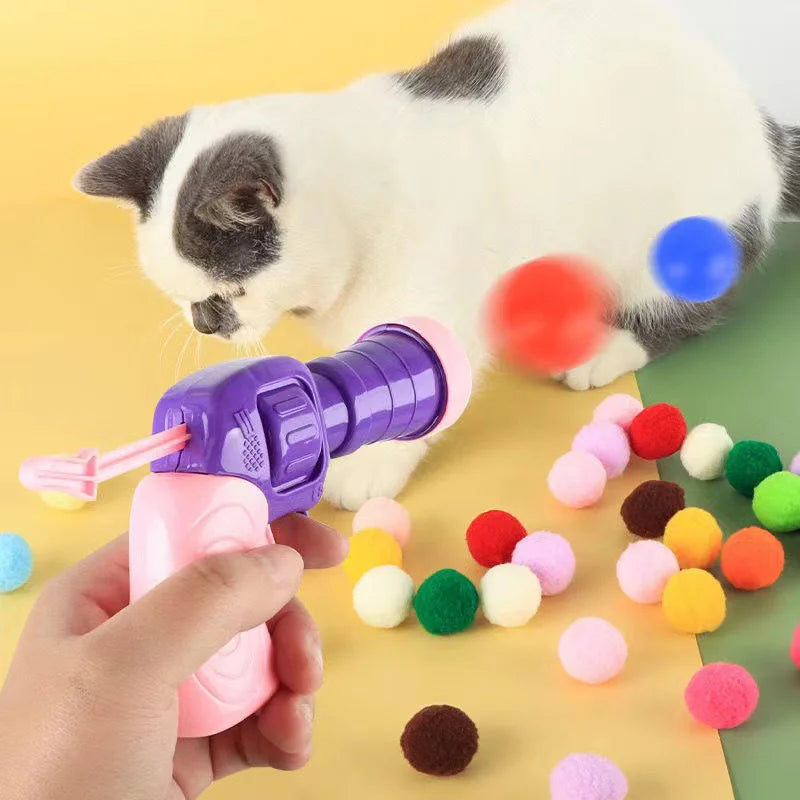 Cat Plush Ball Shooting Gun Silent Toy Interactive Relief Self Hi Fun Micro Elastic Static Sticking Fur Set Color Random