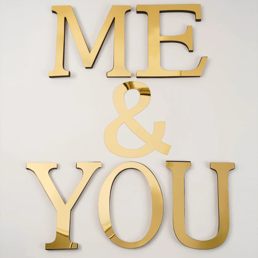 Large Size 20cm Gold & Sivler 3D Acrylic Mirror Surface English Letters Wall Stickers Home Decor Wall Decals Alphabet Art Mural