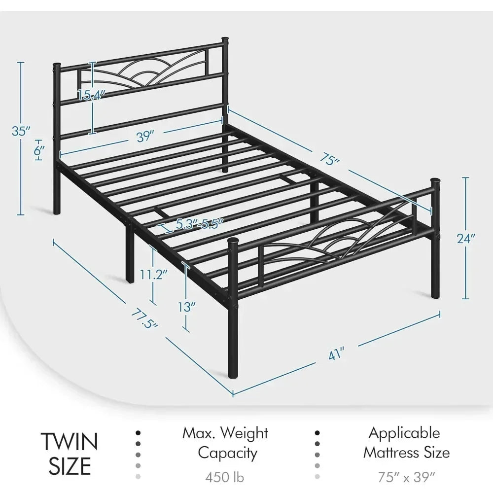 Bed Frames Metal Platform Bed Mattress Foundation with Cloud-Inspired Design Headboard/Footboard