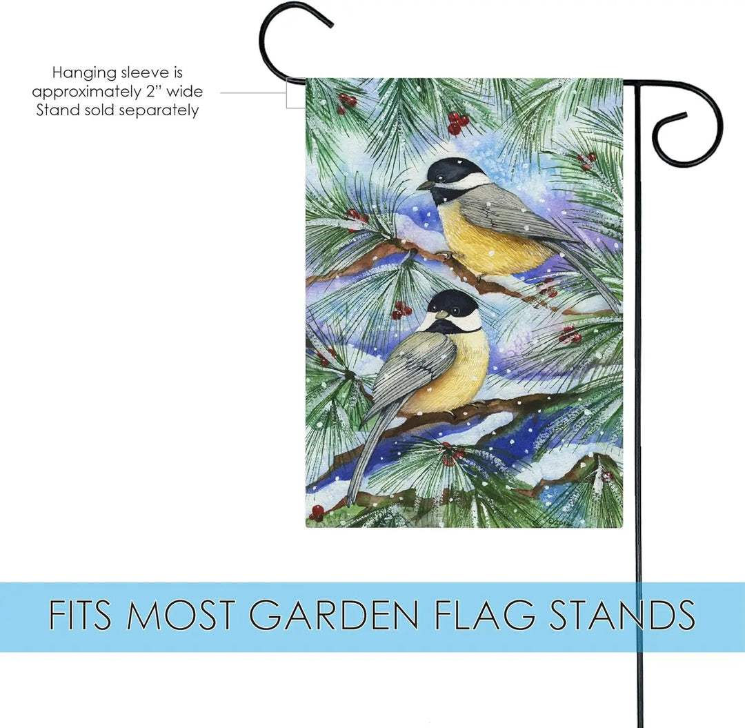 Toland Home Garden 119404 Snowy Birds Winter Flag 12x18 Inch Double Sided Winter Garden Flag for Outdoor House Flag Yard Decorat