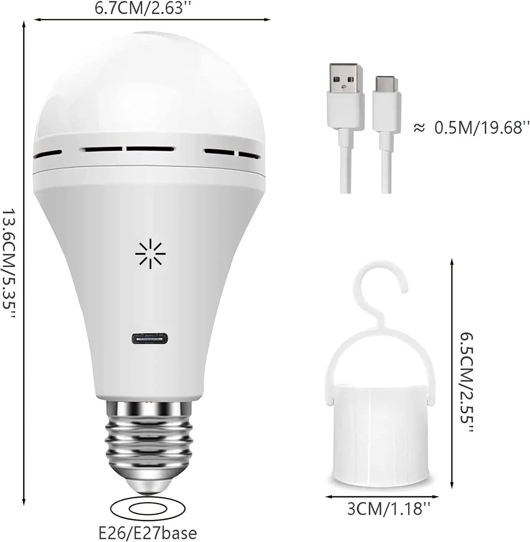 USB-C Rechargeable Light Bulb with Remote Control 5V 7W E27 Smart Battery BulbTouch Control Dimmable LED Bulbs with Timing