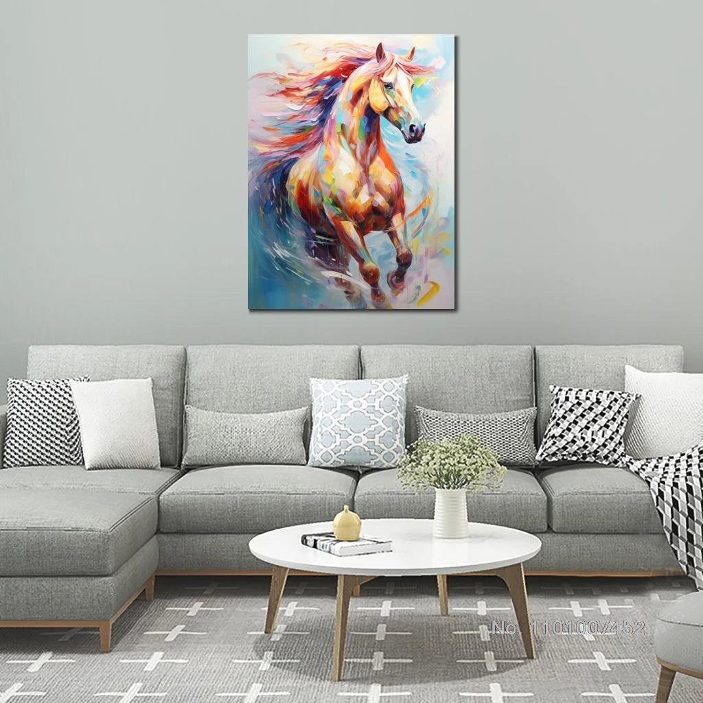 Watercolors Horse Canvas Picture Wall Art Colorful Horses Painting HD Printed Artwork Animal Posters Modern Bedroom Hotel Decor