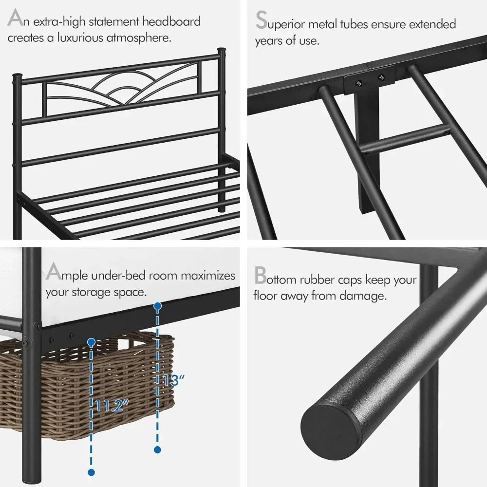 Bed Frames Metal Platform Bed Mattress Foundation with Cloud-Inspired Design Headboard/Footboard