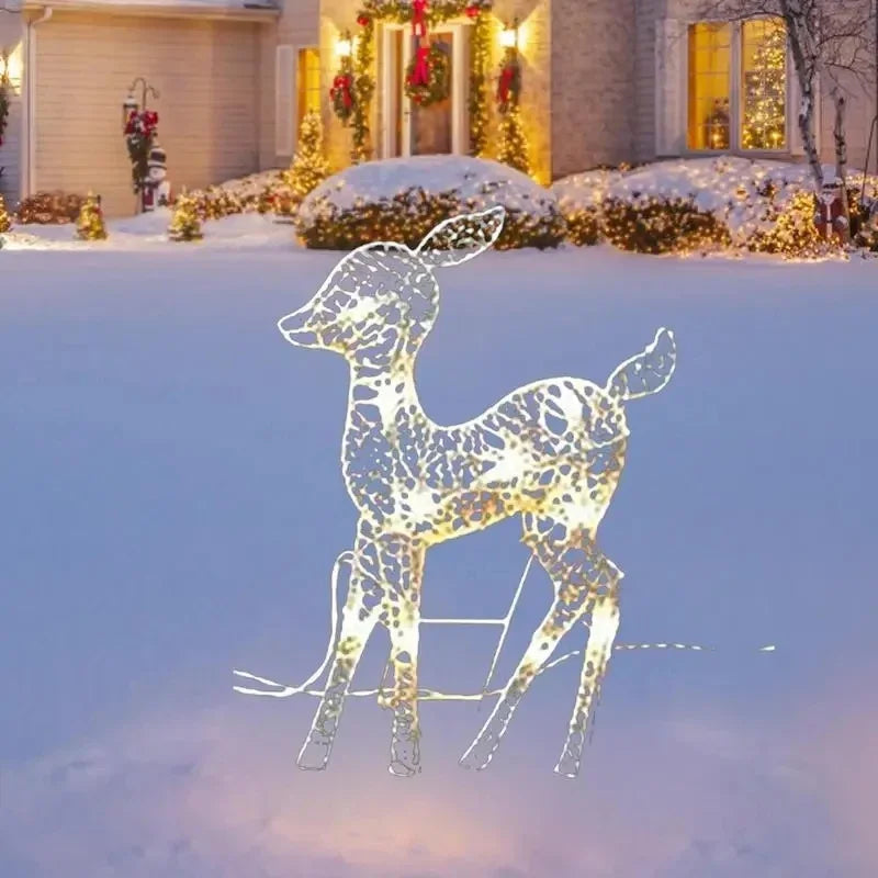 3pcs Handcraft Iron Art Elk Deer Christmas Garden Decor&LED Light Glowing Glitter Reindeer Xmas Home Outdoor Yard Ornament Decor