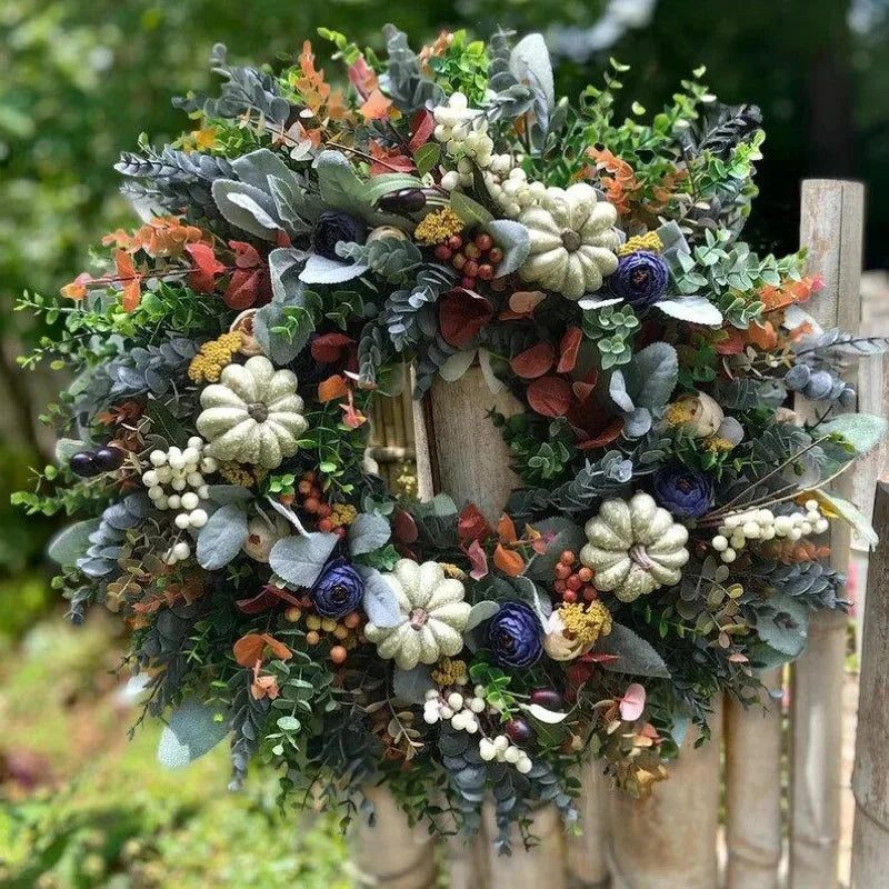 Autumn Sale Handmade White Pumpkin Wreath Ranunculus Christmas Home Wedding New Year Decoration Fake Plants Artificial Flowers