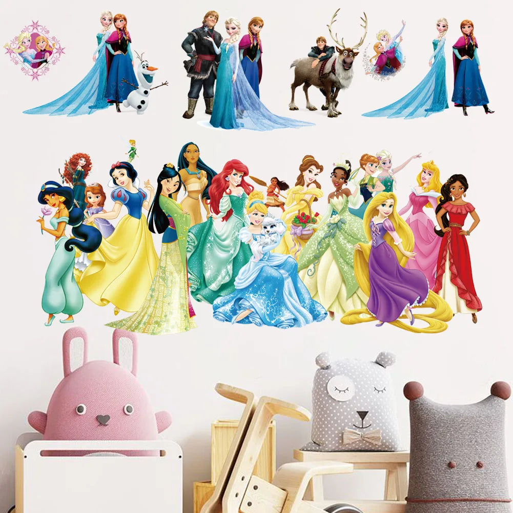 Anna, Elsa, Princess Wall Stickers For Kids Room mural Fairy tale Cartoon decals DIY Decoration Girl's Room Decoration gift