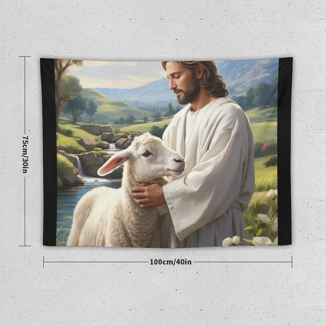 Christian Art: A Timeless Canvas Wall Décor of Jesus & Lamb Tapestry Room Decorator