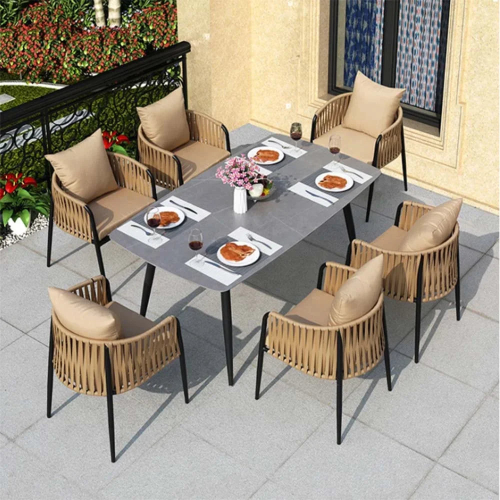 Europe style New Design Aluminium Garden Outdoor Rattan side Table Chair Furniture Dining Patio Set