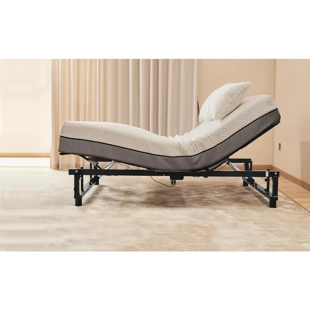 Adjustable bed frame, ergonomic bed frame, head and foot tilt, zero gravity, wireless remote control, easy tool assembly