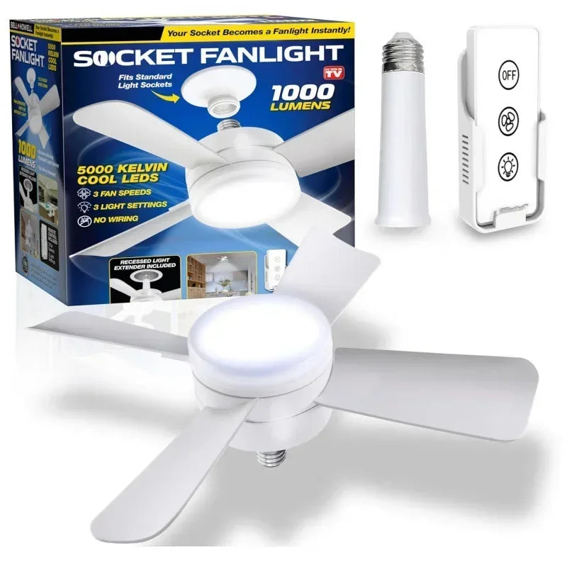 30W Ceiling Fan Led Light E27 Socket Fan With Smart Remote Control 1000Lm 5000K Bulb Fan Lamp For Bedroom Living Room