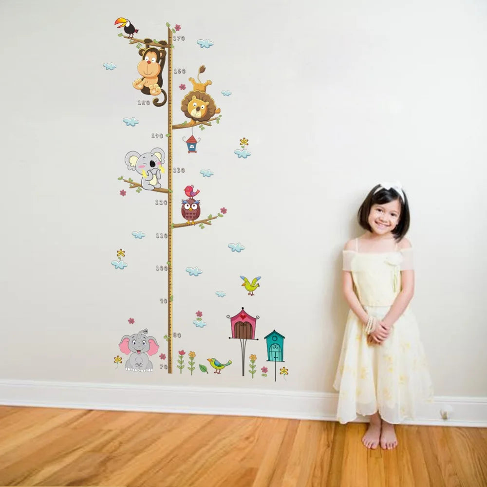 Cartoon Animals  Height Measure Wall Sticker For Kids Rooms Growth Chart, Nursery Room Decor Wall Art