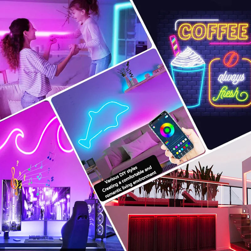 5V USB RGB Neon LED Strip Light Smart LED Tuya WIFI APP RGB 16Colors Dimmable DIY Waterproof Flexible Lights Work With Alexa