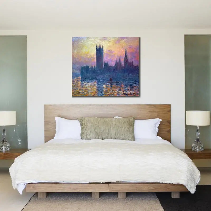 Impressionist Landscape Canvas Art Claude Monet Painting The Houses of Parliament Sunset Artwork Living room Decor High Quality