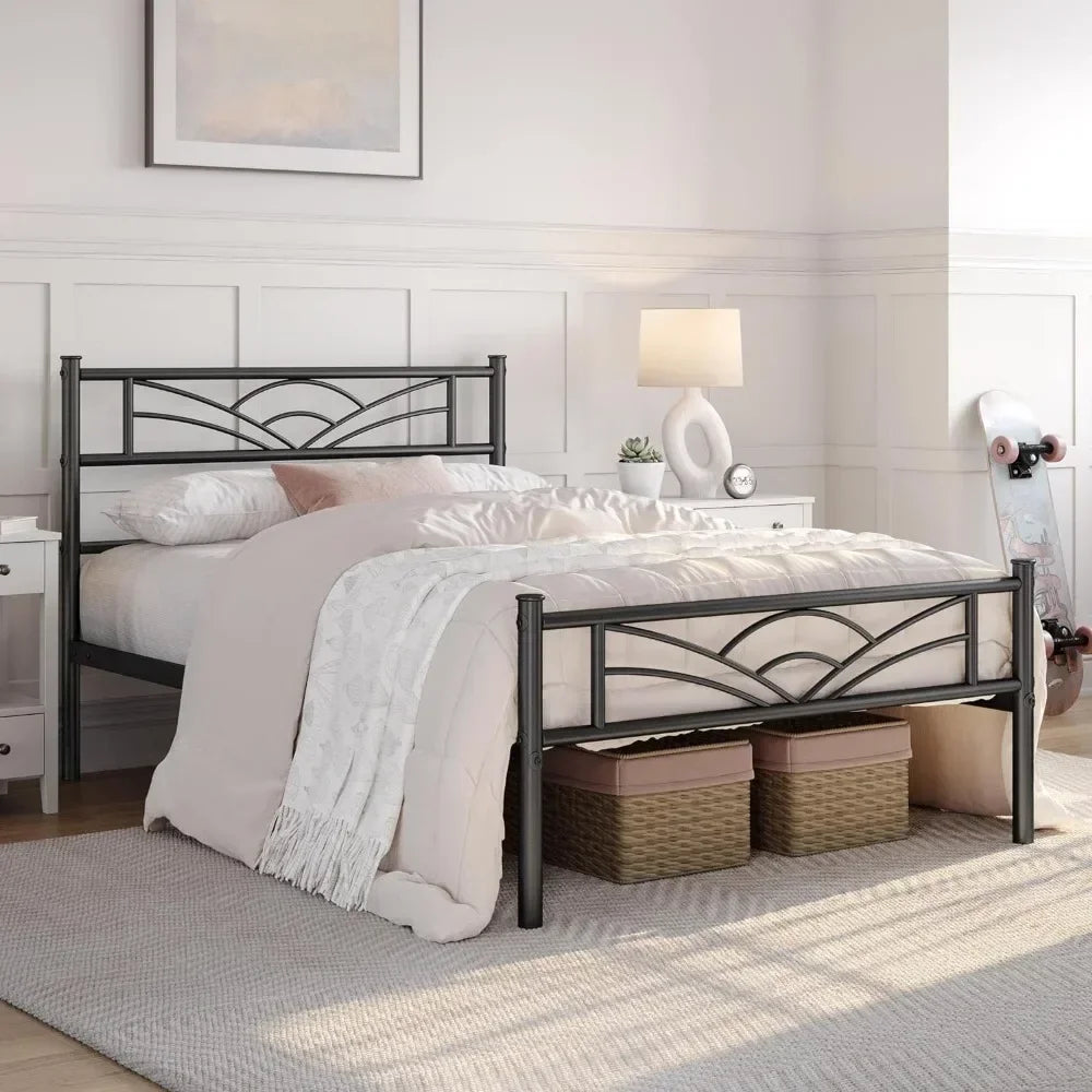 Bed Frames Metal Platform Bed Mattress Foundation with Cloud-Inspired Design Headboard/Footboard