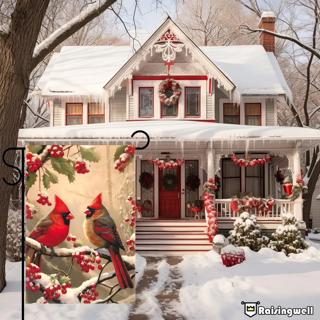 Winter Cardinal Garden Flag 12 x 18 Cardinal Pair Vertical Double Sided Yard Flags For Outside Decorations