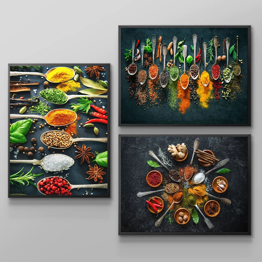 Home Decor Modern Cooking Herbs Spices Sushi Kitchen Utensils Spoon Poster Prin Wall Art Canvas Painting Luxury Artwork Picture