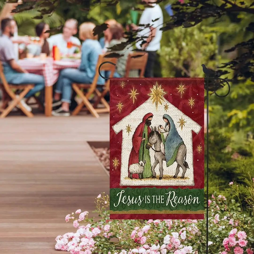 Jesus is the Reason Nativity Christmas Garden Flag Double Sided 12 x 18 Inch Outside Yard Lawn Decor