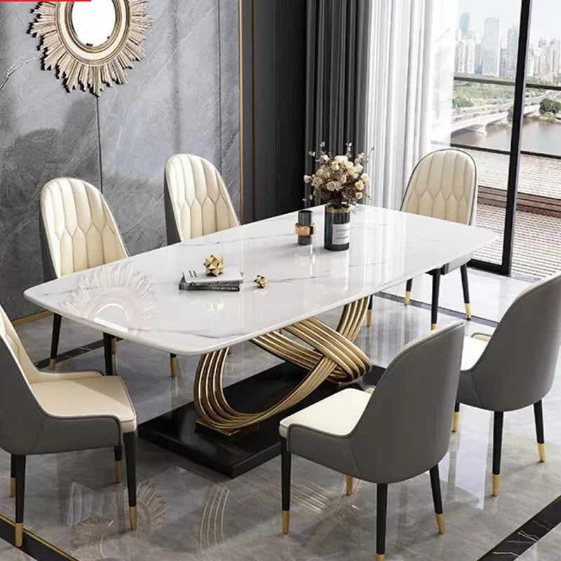 Dining Table Set 6 Chairs Ltalian Luxury Modern Marble Multifunction Set Table and Chairs Garden Steel Mesa De Cozinha Furniture